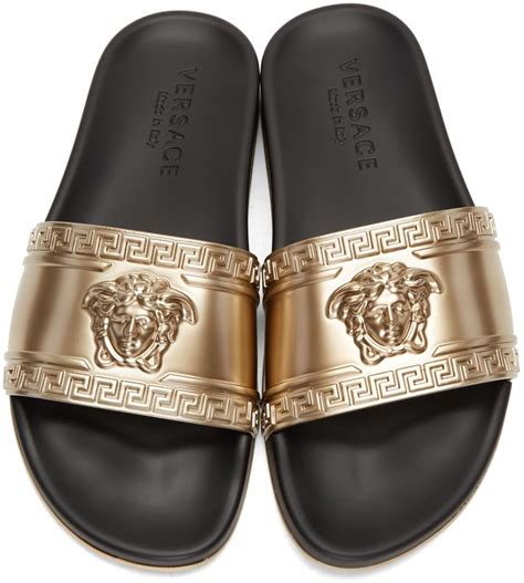 versace gold medusa slide sandals|Versace Medusa detail round heels.